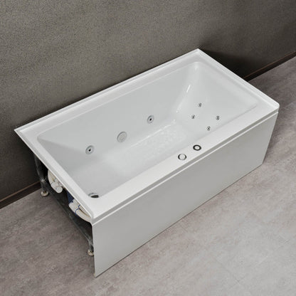 WoodBridge 60" White Whirlpool Water Jetted Alcove Tub With Left Hand Drain and Overflow Holes