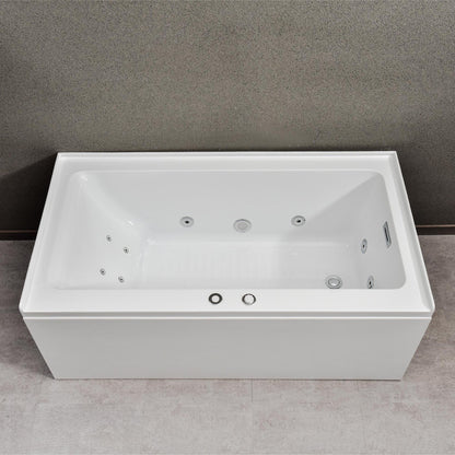 WoodBridge 60" White Whirlpool Water Jetted Alcove Tub With Right Hand Drain and Overflow Holes