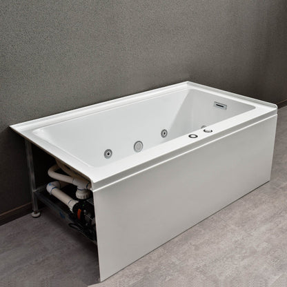 WoodBridge 60" White Whirlpool Water Jetted Alcove Tub With Right Hand Drain and Overflow Holes