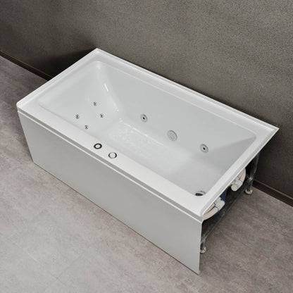 WoodBridge 60" White Whirlpool Water Jetted Alcove Tub With Right Hand Drain and Overflow Holes