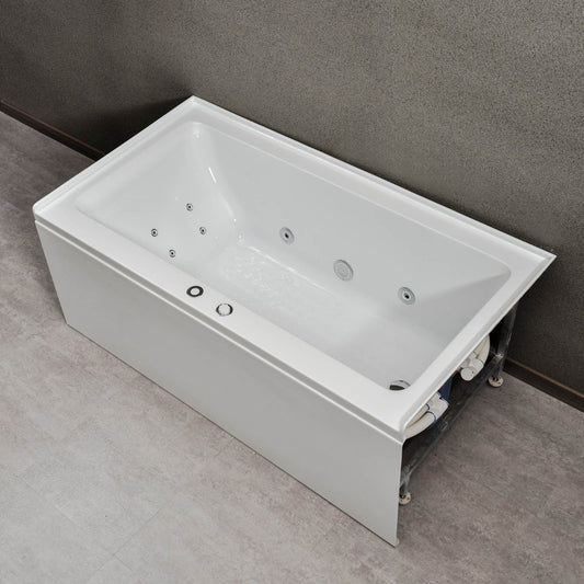 WoodBridge 60" White Whirlpool Water Jetted Alcove Tub With Right Hand Drain and Overflow Holes