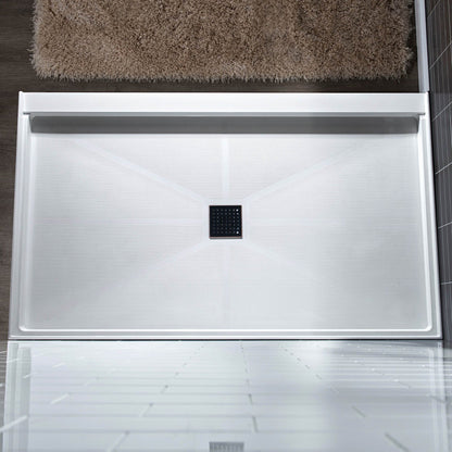 WoodBridge 60" x 30" White Solid Surface Shower Base Center Drain Location With Oil Rubbed Bronze Trench Drain Cover