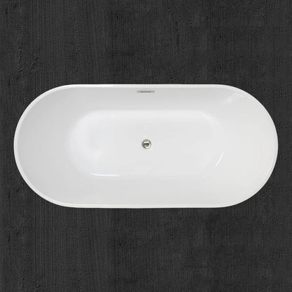 WoodBridge 67" Black Acrylic Freestanding Soaking Bathtub With Brushed Nickel Drain, Overflow, F-0014 Tub Filler and Caddy Tray