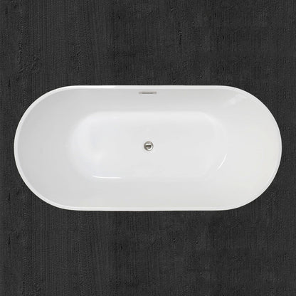 WoodBridge 67" Black Acrylic Freestanding Soaking Bathtub With Brushed Nickel Drain and Overflow