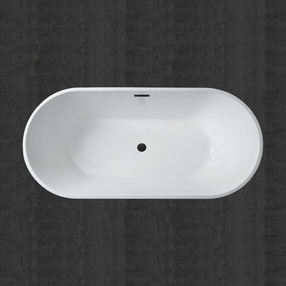 WoodBridge 67" Black Acrylic Freestanding Soaking Bathtub With Matte Black Drain, Overflow, F0072MBDR Tub Filler and Caddy Tray