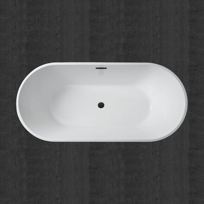 WoodBridge 67" Black Acrylic Freestanding Soaking Bathtub With Matte Black Drain and Overflow