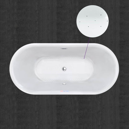 WoodBridge 67" White Acrylic Freestanding Air Bubble Soaking Bathtub With Chrome Overflow and Drain Finish