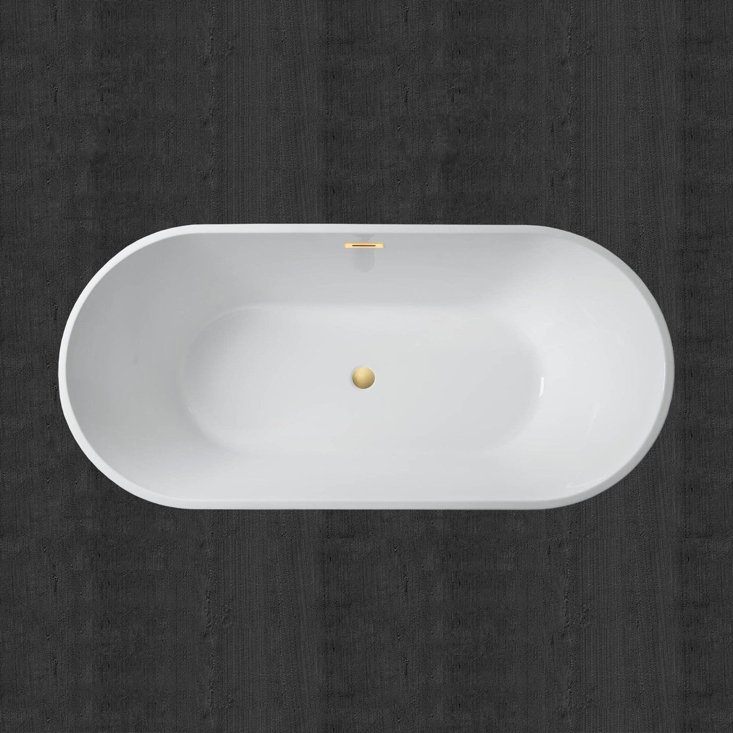 WoodBridge 67" White Acrylic Freestanding Soaking Bathtub With Brushed Gold Drain and Overflow