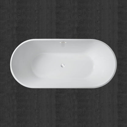 WoodBridge 67" White Acrylic Freestanding Soaking Bathtub With Chrome Drain, Overflow, F0036CH Tub Filler and Caddy Tray