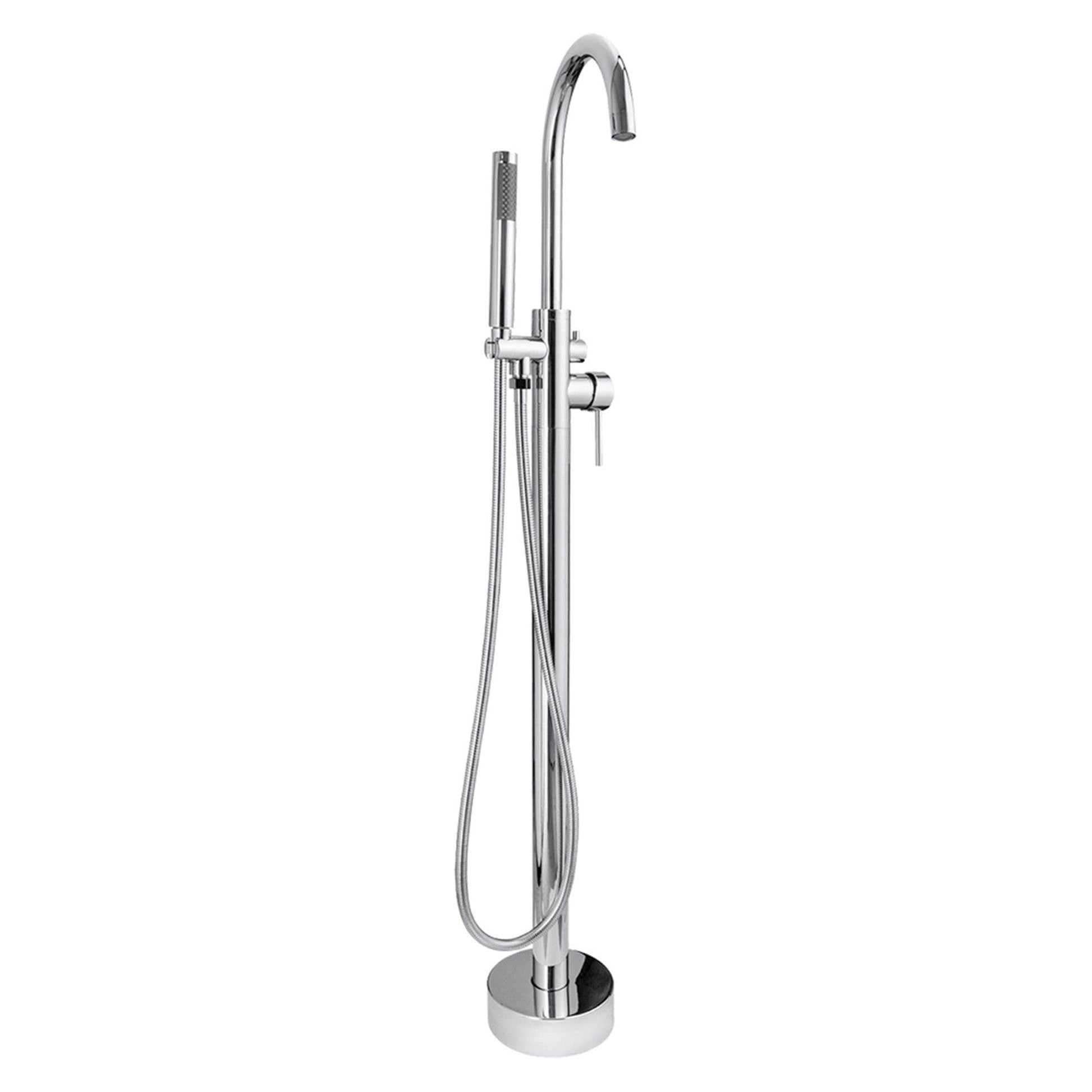 WoodBridge 67" White Acrylic Single Slipper Freestanding Soaking Bathtub With Chrome Drain, Overflow, F0002CHRD Tub Filler and Caddy Tray