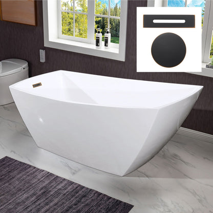 WoodBridge 67" White Acrylic Single Slipper Freestanding Soaking Bathtub With Oil Rubbed Bronze Drain and Overflow