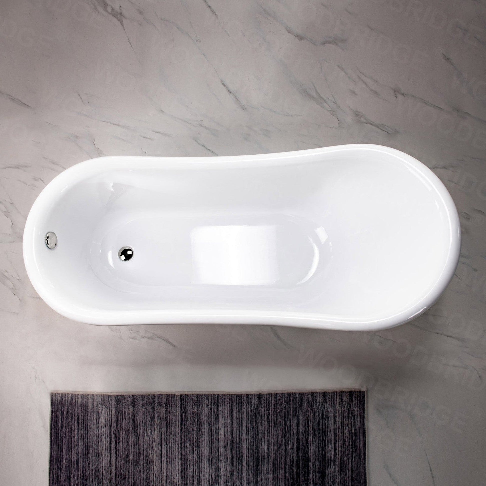 WoodBridge 67" White Acrylic Slipper Clawfoot Bath Tub With Brushed Nickel Feet, Drain, Overflow, F0070BNVT Tub Filler and Caddy Tray