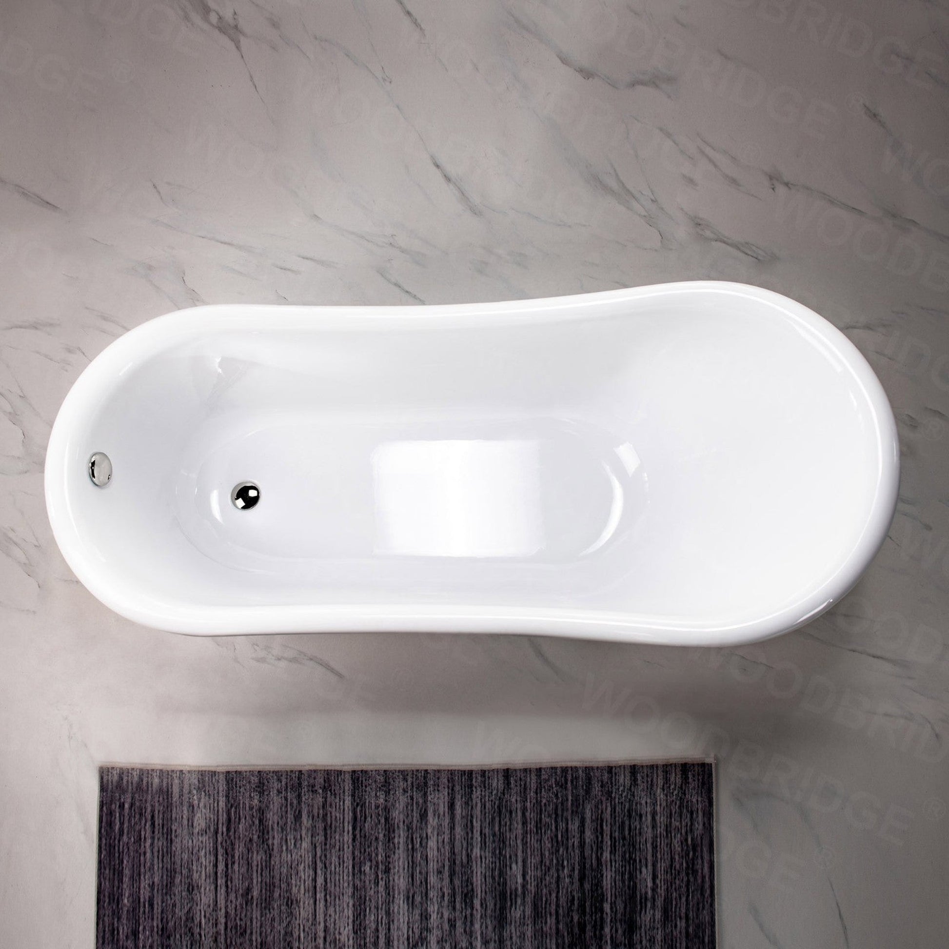 WoodBridge 67" White Acrylic Slipper Clawfoot Bath Tub With Brushed Nickel Feet, Drain and Overflow