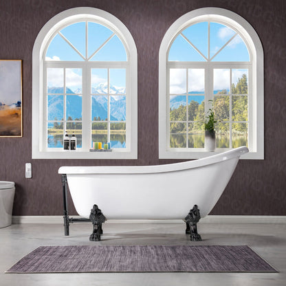 WoodBridge 67" White Acrylic Slipper Clawfoot Bath Tub With Matte Black Feet, Drain and Overflow