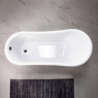 WoodBridge 67" White Acrylic Slipper Clawfoot Bath Tub With Oil Rubbed Bronze Feet, Drain and Overflow