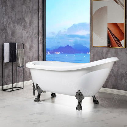 WoodBridge 67" White Acrylic Slipper Clawfoot Bath Tub With Oil Rubbed Bronze Feet, Drain and Overflow