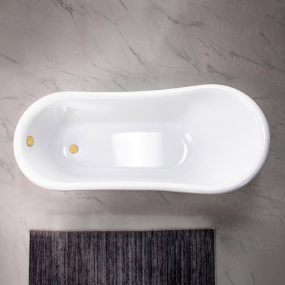 WoodBridge 67" White Acrylic Slipper Clawfoot Bath Tub With Polished Gold Feet, Drain and Overflow