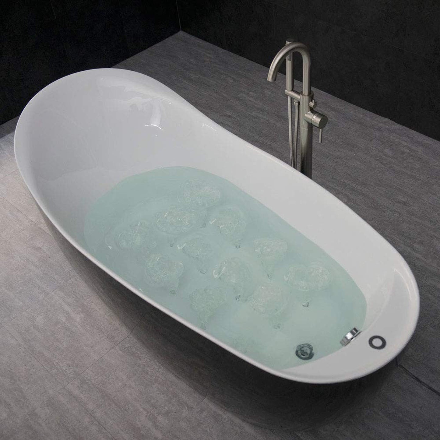 WoodBridge 67" White Air Bubble Freestanding Bathtub With Chrome Overflow and Drain