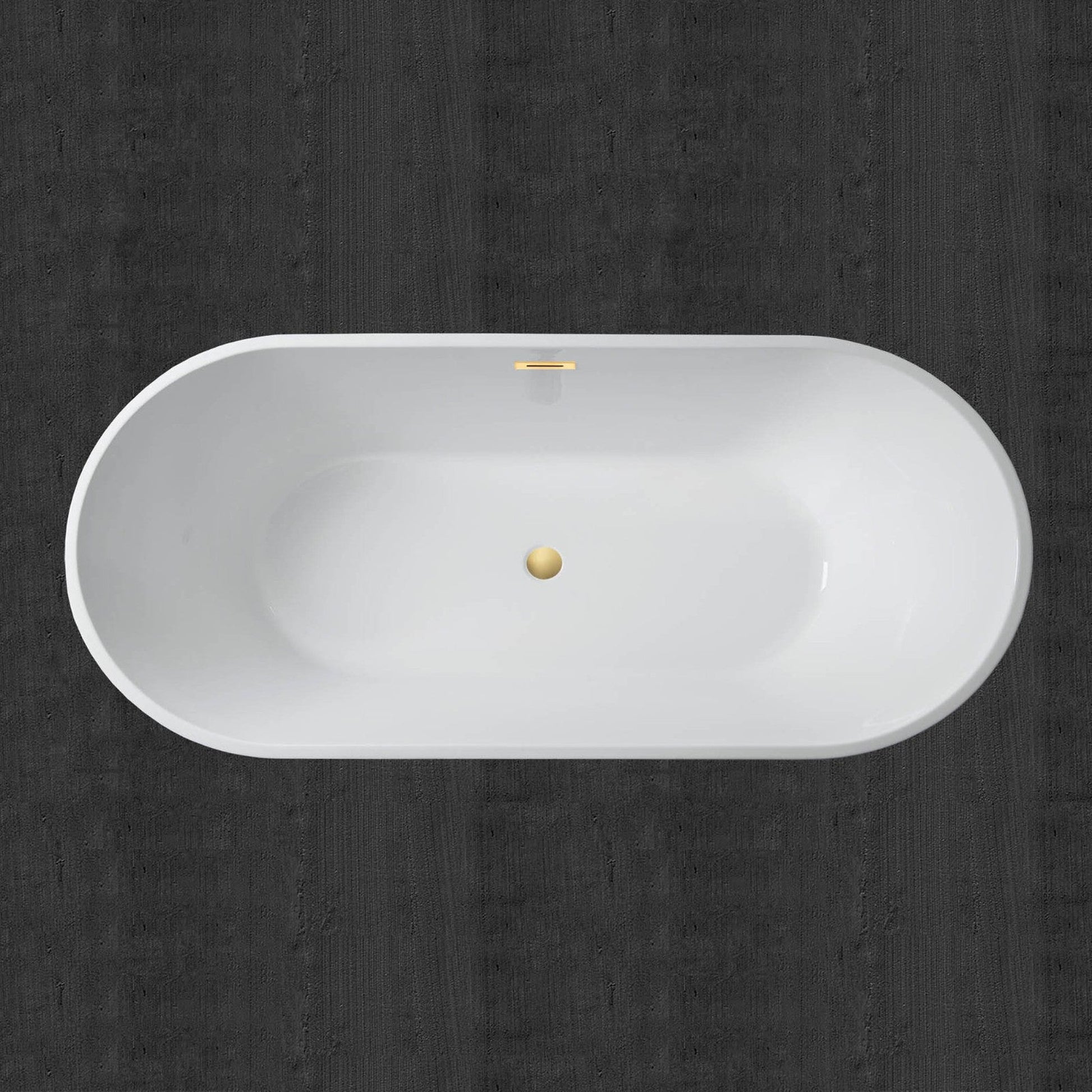 WoodBridge 71" White Acrylic Freestanding Contemporary Soaking Bathtub With Brushed Gold Drain and Overflow