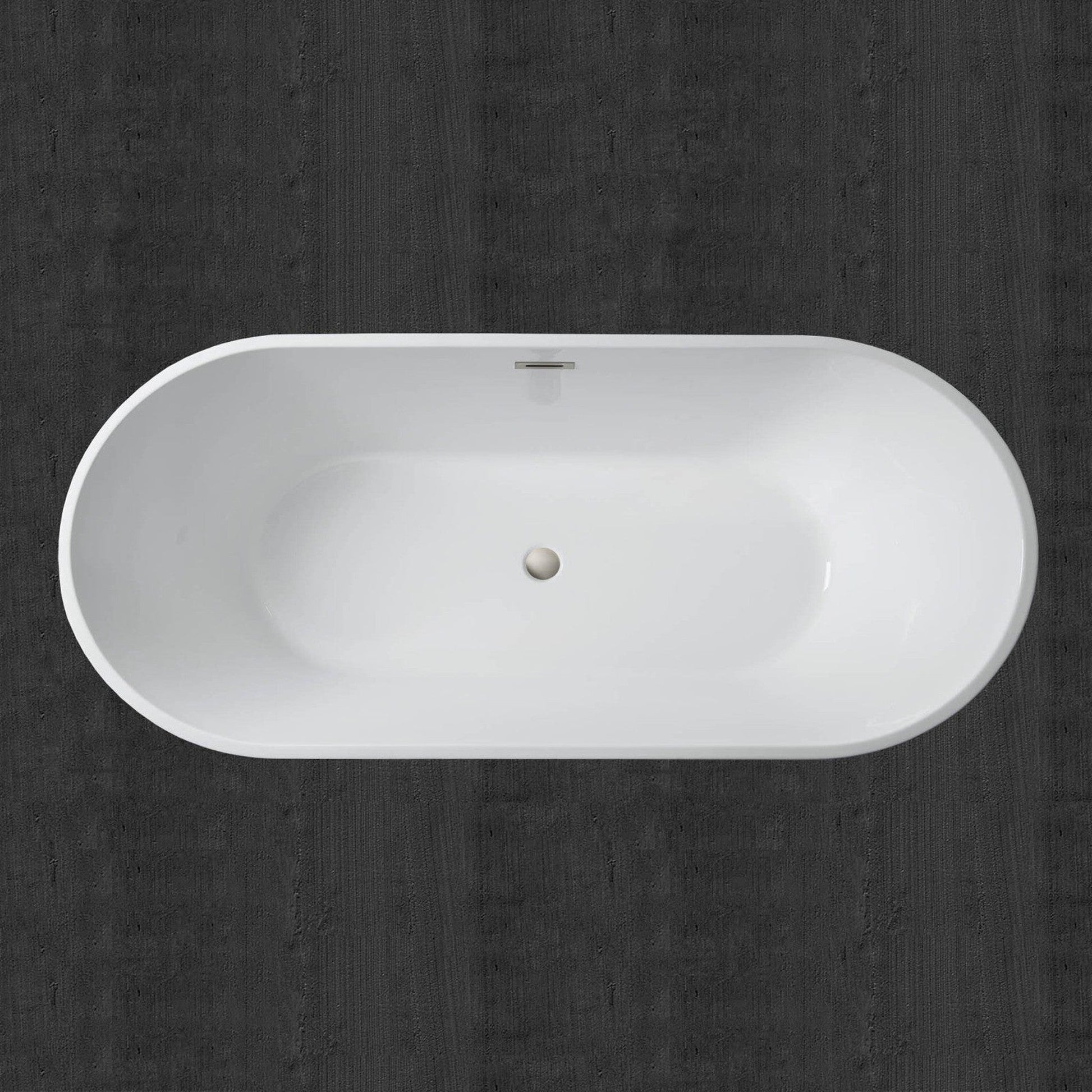 WoodBridge 71" White Acrylic Freestanding Contemporary Soaking Bathtub With Brushed Nickel Drain, Overflow, F-0018BN Tub Filler and Caddy Tray