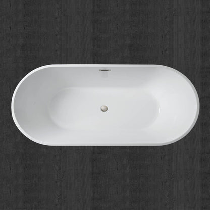 WoodBridge 71" White Acrylic Freestanding Contemporary Soaking Bathtub With Brushed Nickel Drain and Overflow