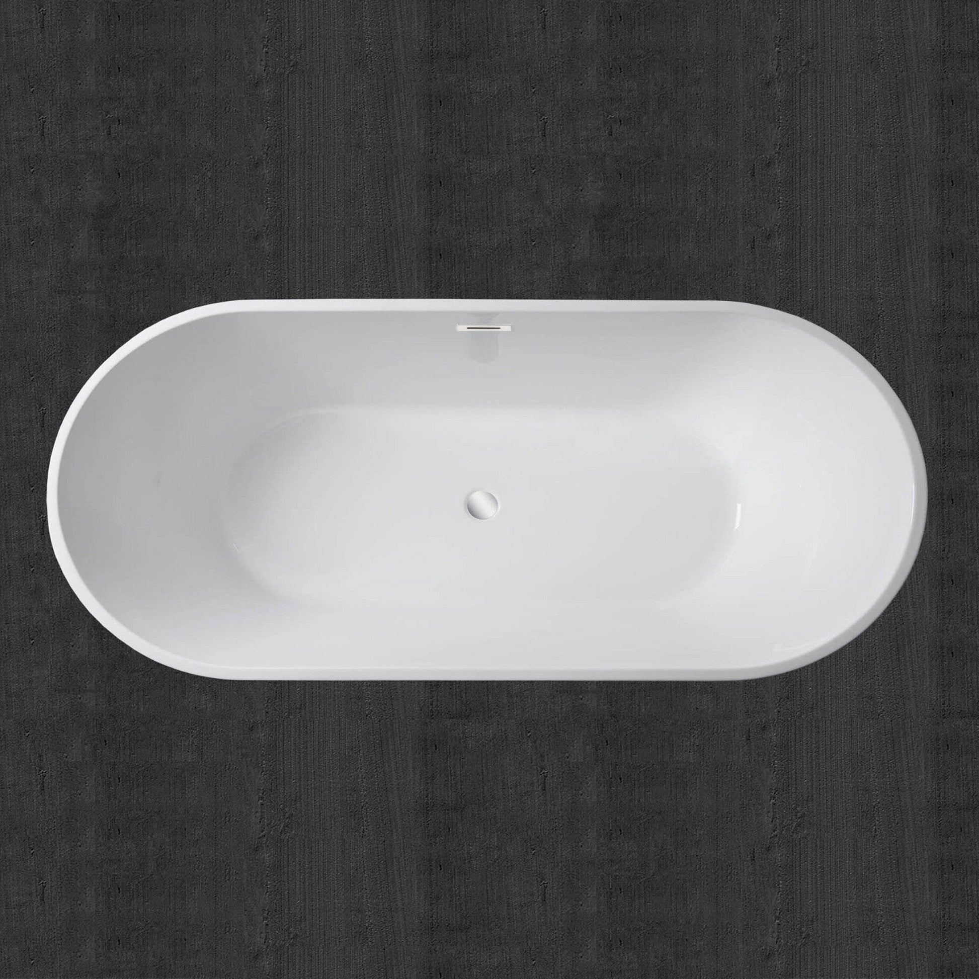 WoodBridge 71" White Acrylic Freestanding Contemporary Soaking Bathtub With Chrome Drain, Overflow, F-0004 Tub Filler and Caddy Tray