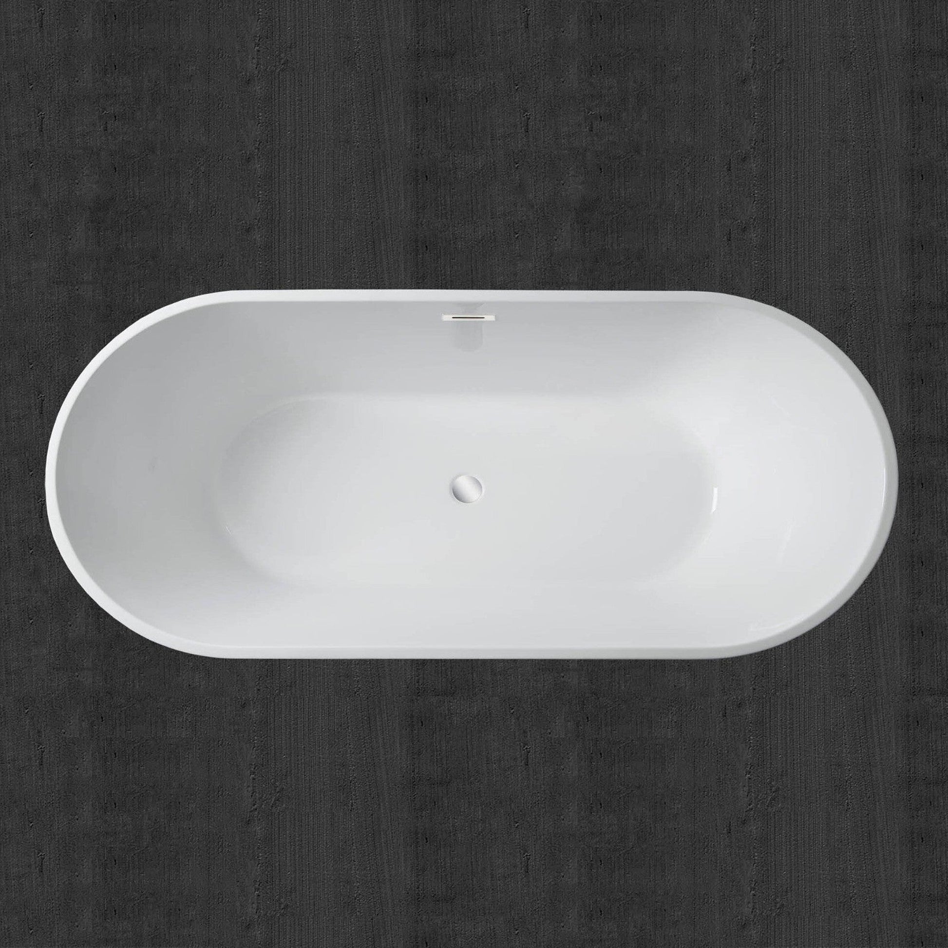 WoodBridge 71" White Acrylic Freestanding Contemporary Soaking Bathtub With Chrome Drain, Overflow, F0002CHRD Tub Filler and Caddy Tray