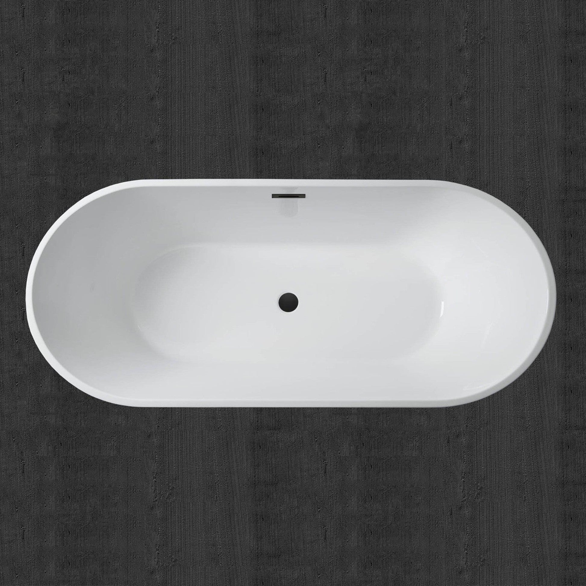 WoodBridge 71" White Acrylic Freestanding Contemporary Soaking Bathtub With Matte Black Drain, Overflow, F0025MBSQ Tub Filler and Caddy Tray