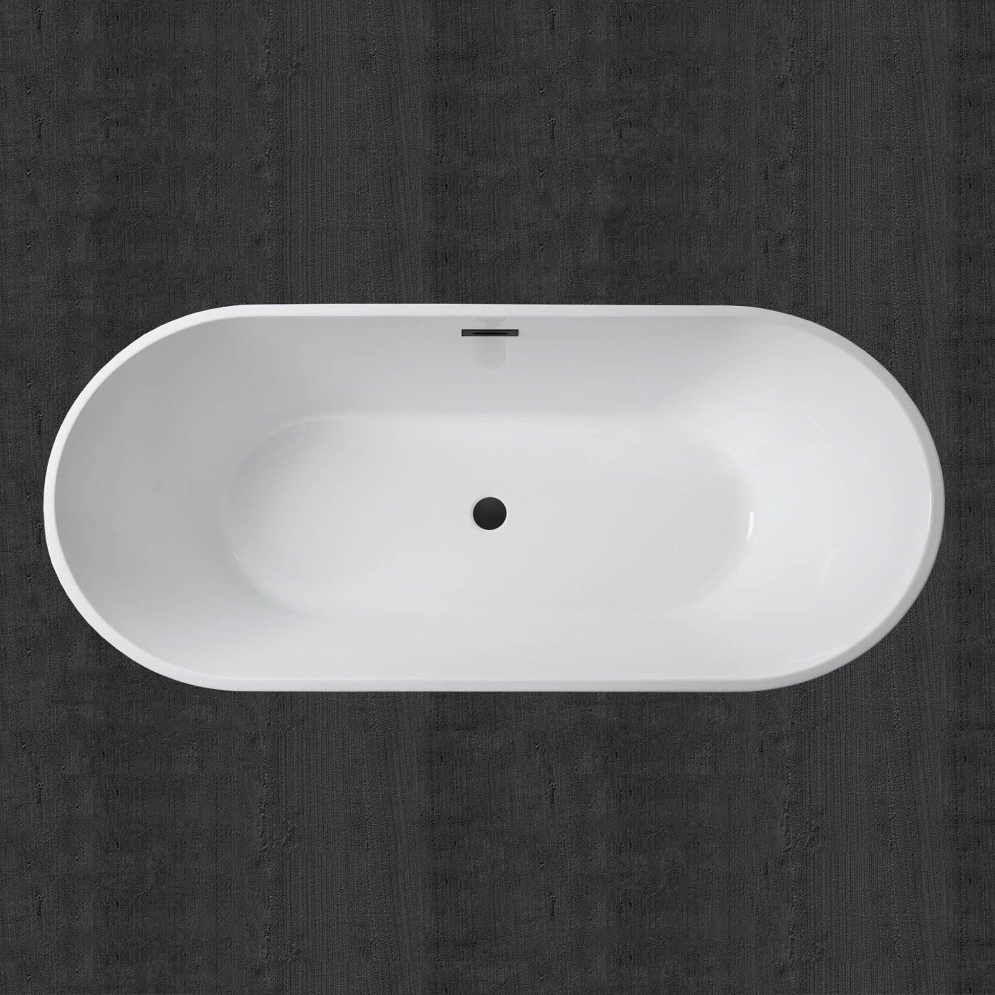 WoodBridge 71" White Acrylic Freestanding Contemporary Soaking Bathtub With Matte Black Drain and Overflow