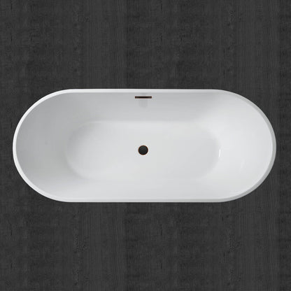 WoodBridge 71" White Acrylic Freestanding Contemporary Soaking Bathtub With Oil Rubbed Bronze Drain and Overflow