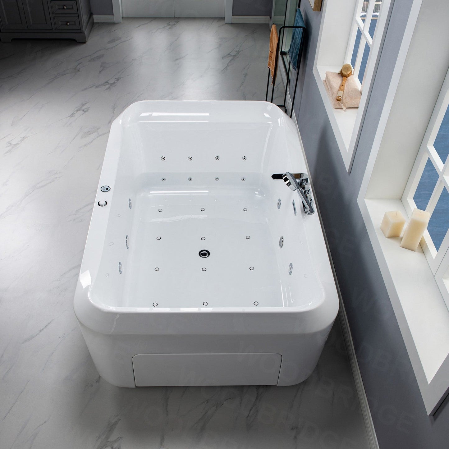 WoodBridge 71" White Acrylic Freestanding Massage Hydrotherapy Bathtub With Inline Heater