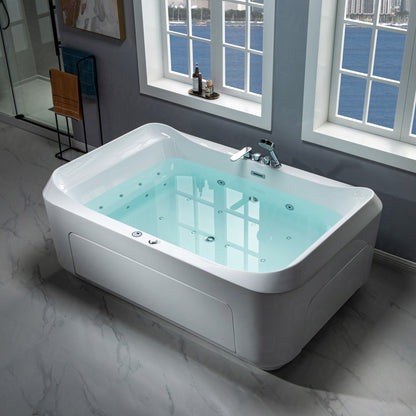 WoodBridge 71" White Acrylic Freestanding Massage Hydrotherapy Bathtub With Inline Heater