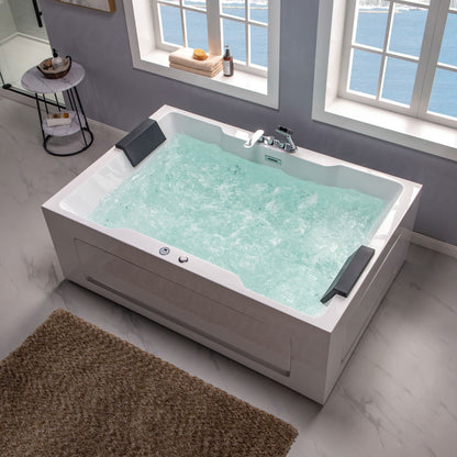 WoodBridge 71" White Deluxe Acrylic Freestanding Massage Hydrotherapy Bathtub With Inline Heater