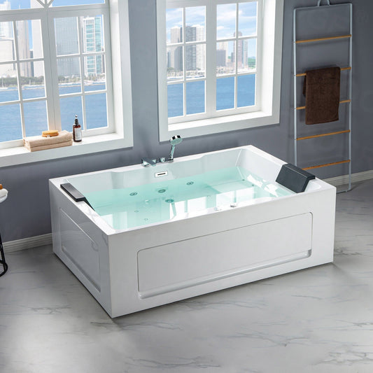 WoodBridge 71" White Deluxe Acrylic Freestanding Massage Hydrotherapy Bathtub With Inline Heater