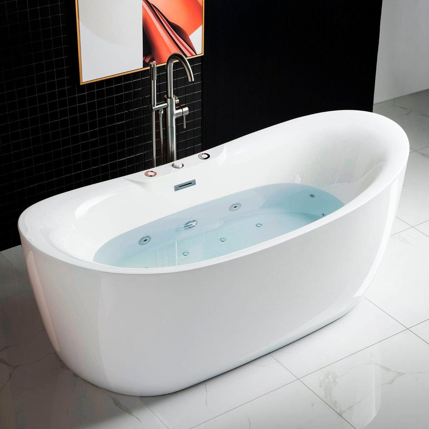 WoodBridge 71" White Whirlpool Water Jetted and Air Bubble Freestanding Bathtub