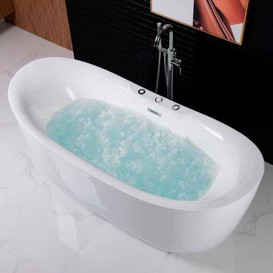 WoodBridge 71" White Whirlpool Water Jetted and Air Bubble Freestanding Bathtub