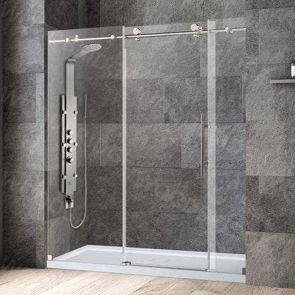 WoodBridge 72" W x 76" H Clear Tempered Glass Frameless Shower Door With Brushed Nickel Hardware Finish