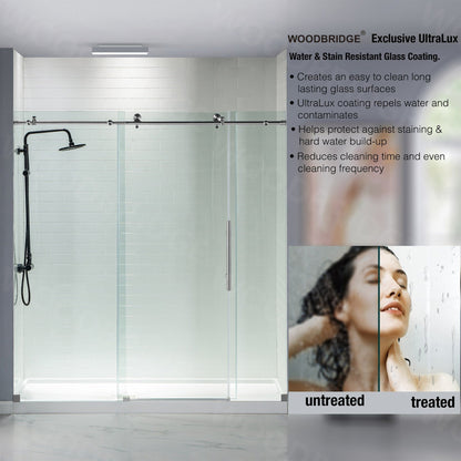 WoodBridge 72" W x 76" H Clear Tempered Glass Frameless Shower Door With Polished Chrome Hardware Finish