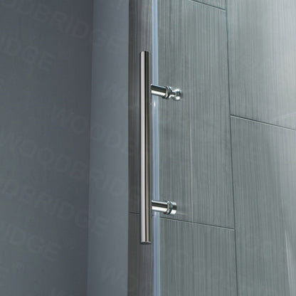 WoodBridge 72" W x 76" H Clear Tempered Glass Frameless Shower Door With Polished Chrome Hardware Finish