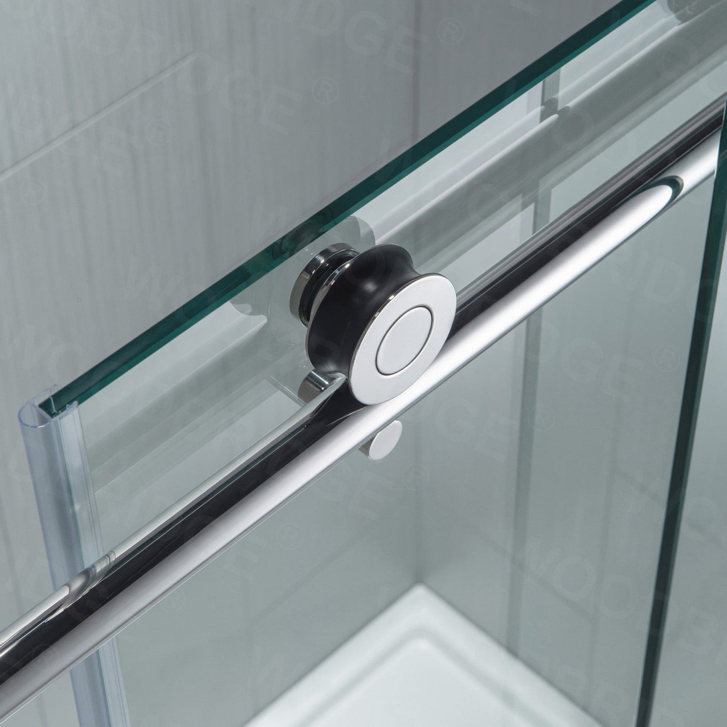 WoodBridge 72" W x 76" H Clear Tempered Glass Frameless Shower Door With Polished Chrome Hardware Finish