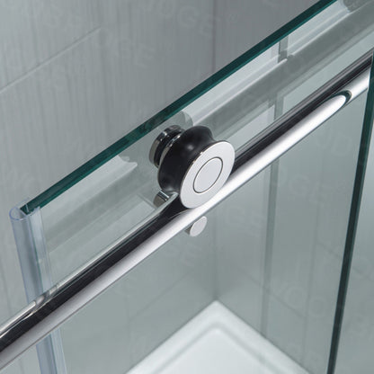 WoodBridge 72" W x 76" H Clear Tempered Glass Frameless Shower Door With Polished Chrome Hardware Finish