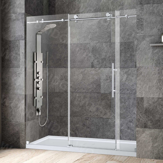 WoodBridge 72" W x 76" H Clear Tempered Glass Frameless Shower Door With Polished Chrome Hardware Finish