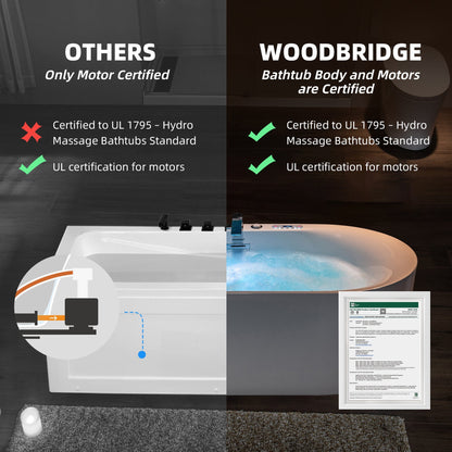 WoodBridge 72" White Air Bath Heated Soaking Combination Tub With Adjustable Speed Air Blower, Tub Filler and Display Control Panel