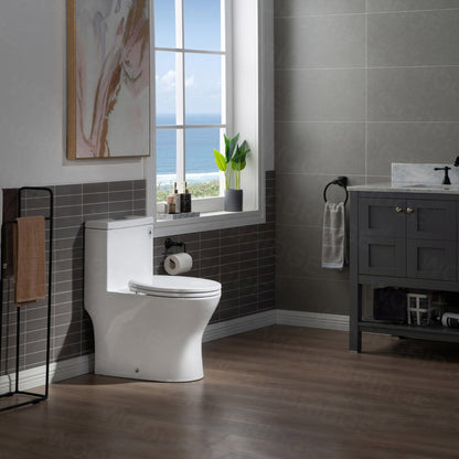 WoodBridge B-0500-A White Modern One-Piece Elongated Toilet With Solf Closed Seat and Hand Free Touchless Sensor Flush Kit