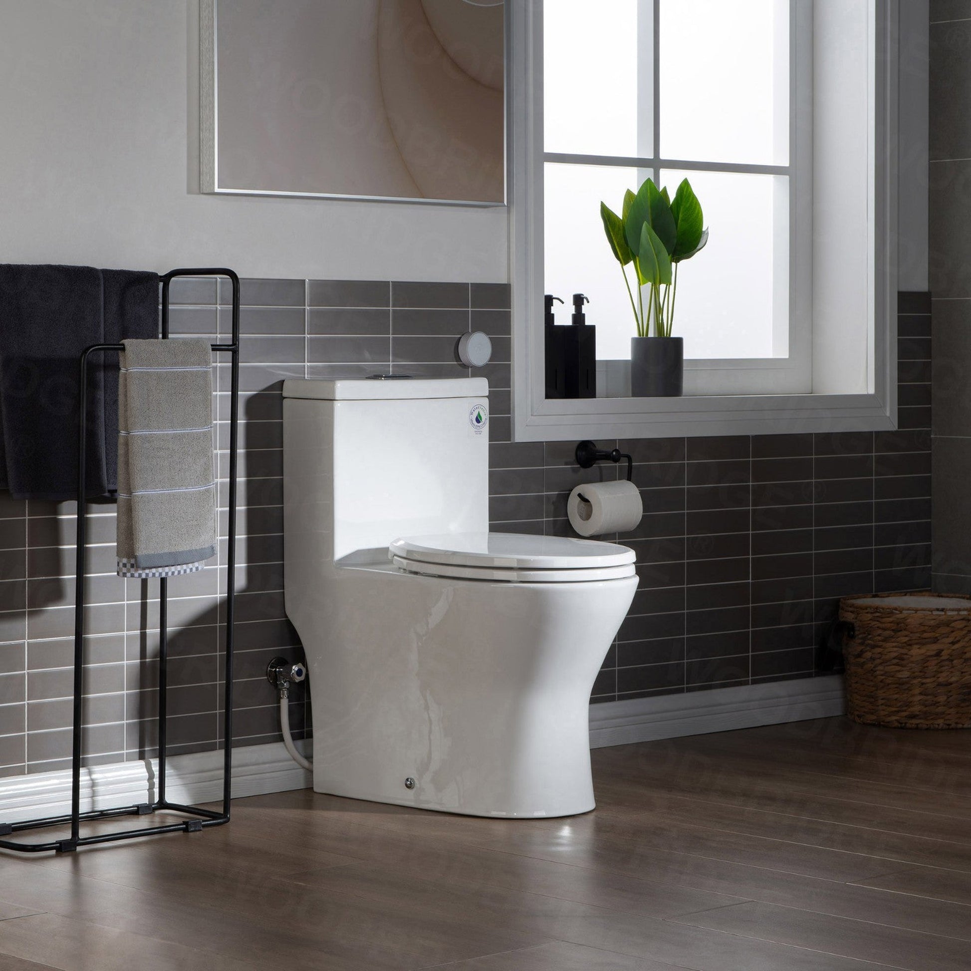 WoodBridge B-0500-A White Modern One-Piece Elongated Toilet With Solf Closed Seat and Hand Free Touchless Sensor Flush Kit