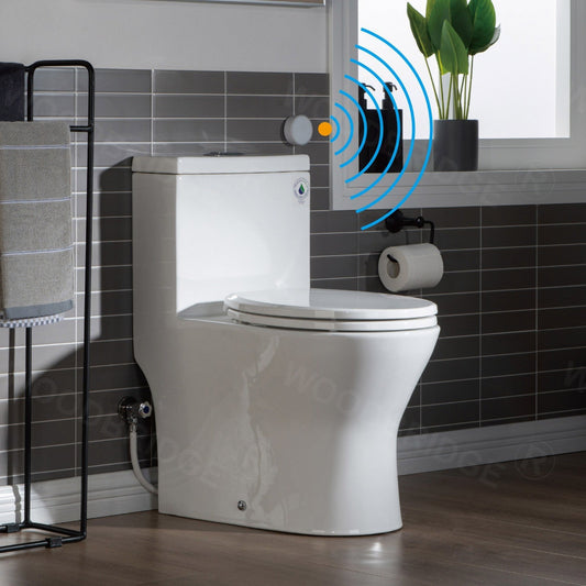 WoodBridge B-0500-A White Modern One-Piece Elongated Toilet With Solf Closed Seat and Hand Free Touchless Sensor Flush Kit