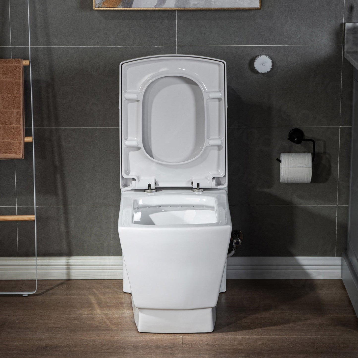 WoodBridge B-0920-A White Modern One-Piece Elongated Square Toilet With Solf Closed Seat and Hand Free Touchless Sensor Flush Kit