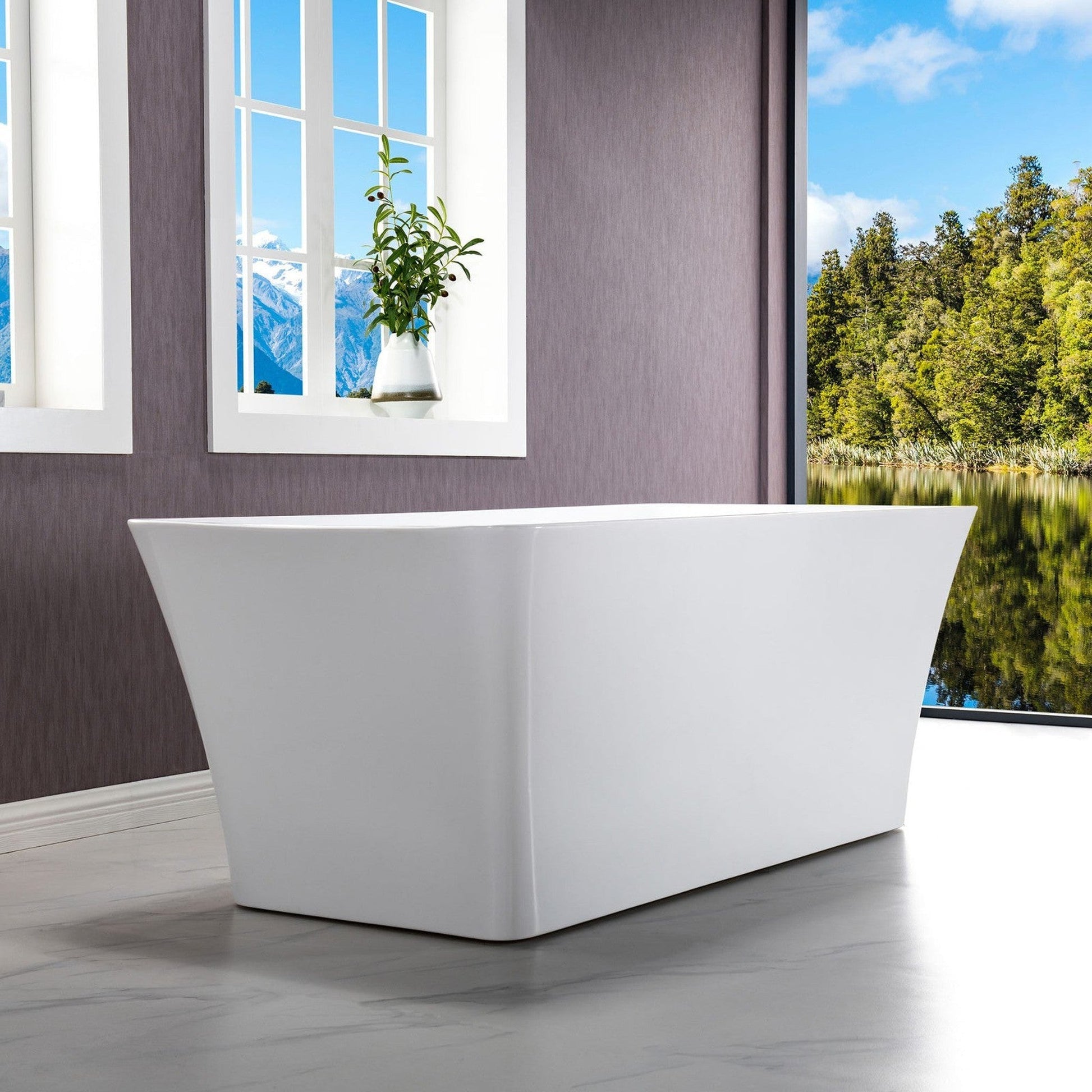 WoodBridge B-1509 59" White Acrylic Freestanding Soaking Bathtub With Brushed Gold Drain, Overflow, F0073BGVT Tub Filler and Caddy Tray