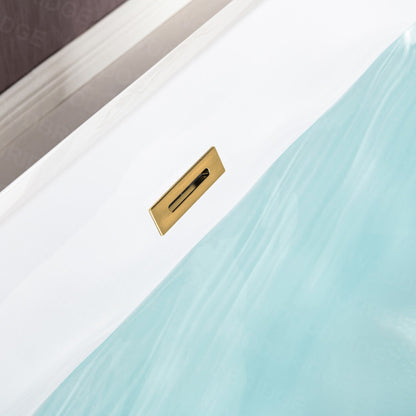 WoodBridge B-1509 59" White Acrylic Freestanding Soaking Bathtub With Brushed Gold Drain and Overflow