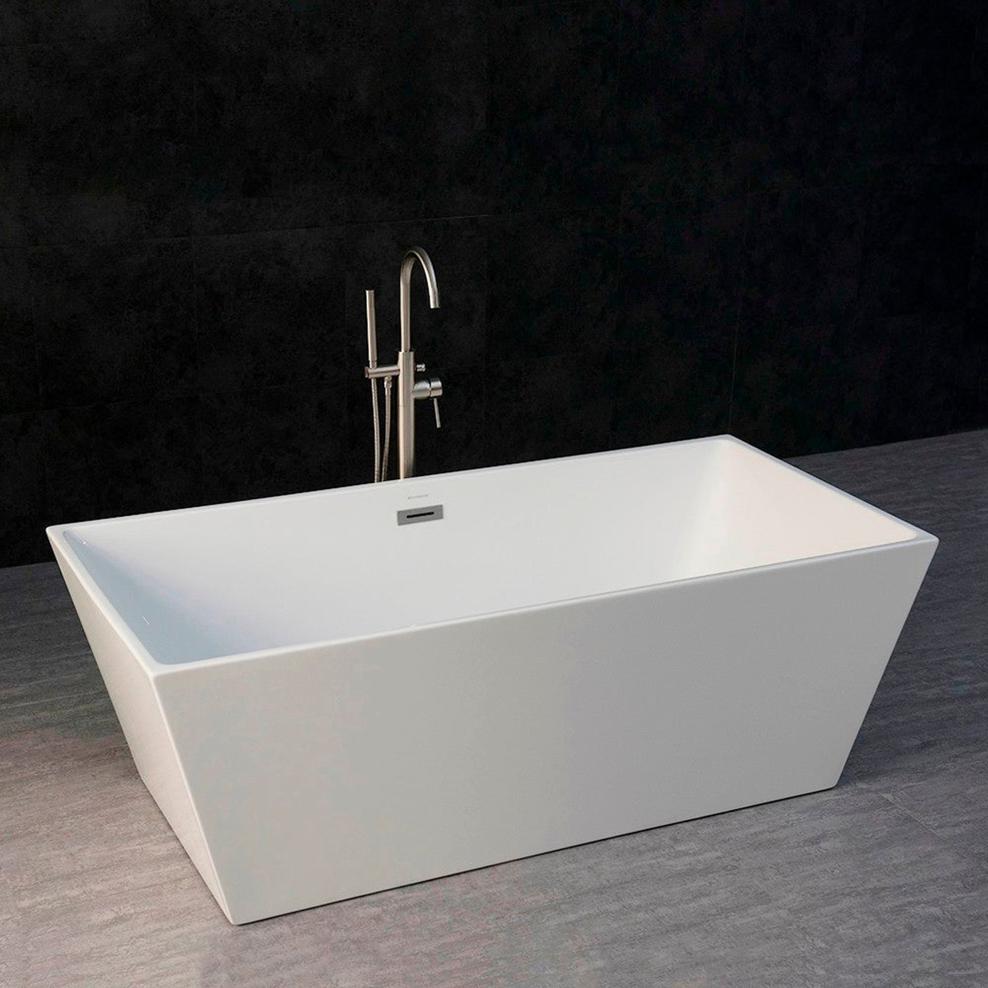 WoodBridge B0003 67" White Acrylic Freestanding Soaking Bathtub With Brushed Nickel Drain and Overflow